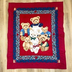 VINTAGE Handmade Super Unique Quilt | Bear Family Blanket
